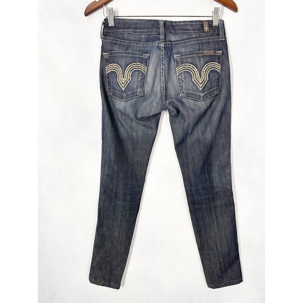 Y2K 7FAM Kate Sequin Embroidered Dark Wash Skinny Jeans Women's Size 24